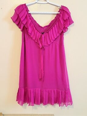 Talbots Fuchsia Ruffle-Trim V-Neck Blouse